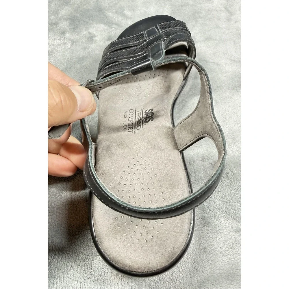 SAS Sandals Womens Size 7 Black Tripad Comfort Slingback Wedge Strappy‎ Leather